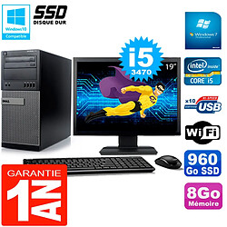 PC Tour DELL 7010 Ecran 19" Core I5-3470 RAM 8Go Disque 960 Go SSD Wifi W7 - Occasion