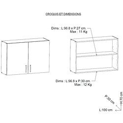 Acheter Dansmamaison Meuble haut de cuisine 2 portes battantes 100 cm Noir/Chêne - ABINCI