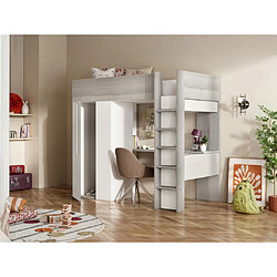 Vente-Unique Lit mezzanine 90 x 200 cm avec armoire et bureau - Naturel grisé et blanc - NICOLAS