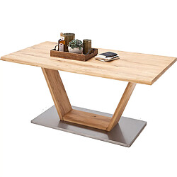 Table à manger bord droit en bois massif avec pied en V - L.160 x H.77 x P.90 cm -PEGANE-