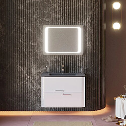 Kiamami Valentina ARMOIRE DE TOILETTE MURALE 80CM BLANCHE, LAVABO NOIR MAT, MIROIR À LED | HOLLYWOOD