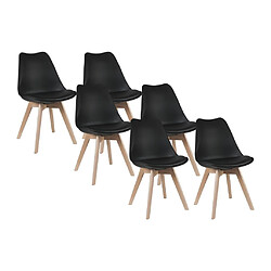 Vente-Unique Lot de 6 chaises JODY - Polypropylène et Hêtre - Noir