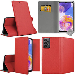 Htdmobiles Housse pour Samsung Galaxy A23 4G / 5G - etui coque pochette portefeuille + verre trempe - ROUGE MAGNET