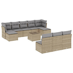 vidaXL Salon de jardin 11 pcs avec coussins beige résine tressée