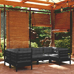 vidaXL Salon de jardin 6 pcs avec coussins Noir Bois de pin