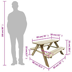 Avis vidaXL Table de pique-nique pour enfants 89 x 89,6 x 50,8 cm Pinède