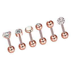 6/12 Sets Acier Zircon Strass Boucle D'oreille Piercing Bijoux Or Rose 6 Ensembles