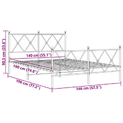 Vidaxl Cadre de lit métal avec tête de lit/pied de lit blanc 140x190cm pas cher