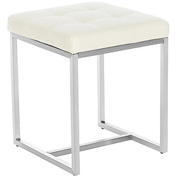 Decoshop26 Tabouret bas repose-pieds pouf x1 forme carrée en PVC crème et acier inoxydable 10_0005506