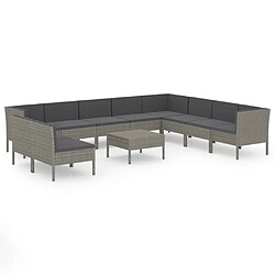 Maison Chic Salon de jardin 11pcs + coussins - Mobilier/Meubles de jardin - Table et chaises d'extérieur Résine tressée Gris -MN31663