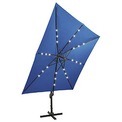 Acheter Helloshop26 Parasol meuble de jardin déporté avec mât et lumières led 300 cm bleu azur 02_0008520