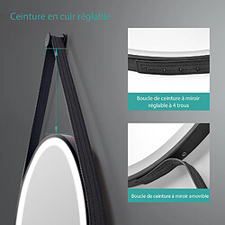 Acheter EMKE Miroir lumineux salle de bain rond diamètre 60cm cadre noir avec lanière réglable, Miroir LED rond avec Interrupteur Tactile, Miroir avec éclairage Lumière Froide/Chaude/Neutre