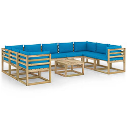 Maison Chic Salon de jardin 10 pcs + coussins - Mobilier/Meubles de jardin - Table et chaises d'extérieur bois de pin imprégné -MN25056