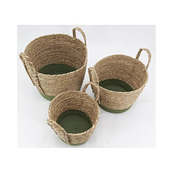 Aubry Gaspard Cache-pots en jonc naturel et coton vert (lot de 3).