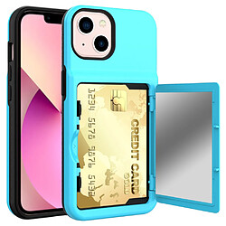 Coque en TPU + acrylique avec porte-cartes et miroir caché bleu ciel pour votre iPhone 13 6.1 pouces