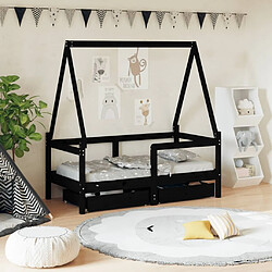 Maison Chic Lit d'Enfant Chambre - Cadre de lit pour enfant avec tiroirs noir 70x140 cm bois pin massif -MN93038