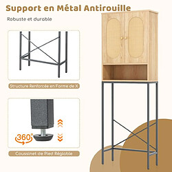 Helloshop26 Armoire de rangement au-dessus des toilettes 175 cm organiseur autoportant au-dessus des toilettes avec portes et etagères en rotin naturel 20_0007691