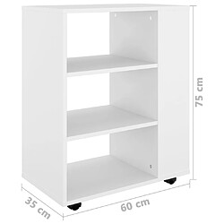 vidaXL Armoire à roulettes Blanc 60x35x75 cm Bois d’ingénierie pas cher