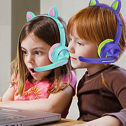 GUPBOO Casque sans fil pour enfants, contrôle de l'oreille de chat, éclairage RVB, casque de musique stéréo, avec micro, casque pour enfants pas cher