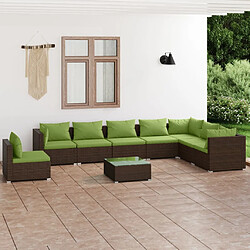 vidaXL Salon de jardin 9 pcs avec coussins résine tressée marron