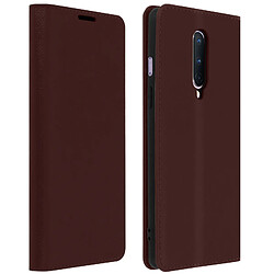 Avizar Étui OnePlus 8 Cuir Véritable Porte cartes Support Vidéo marron foncé