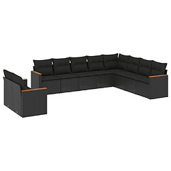 vidaXL Salon de jardin 10 pcs avec coussins noir résine tressée