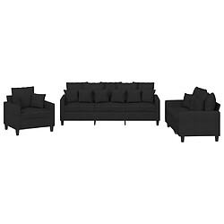 vidaXL Ensemble de canapés 3 pcs avec coussins noir tissu