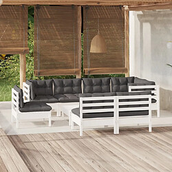 Maison Chic Salon de jardin 9 pcs + coussins - Mobilier/Meubles de jardin - Table et chaises d'extérieur blanc bois de pin massif -MN36146