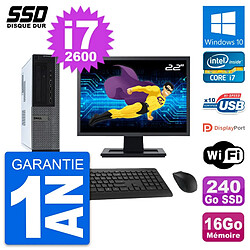 PC Dell 990 DT Ecran 22" Intel Core i7-2600 RAM 16Go SSD 240Go Windows 10 Wifi - Occasion