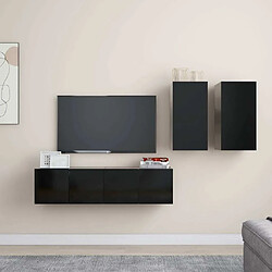 Maison Chic Ensemble de meubles TV 4 pcs | Banc TV Moderne pour salon | Meuble de Rangement - Noir Aggloméré -MN26386