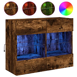 Maison Chic Meuble TV mural, Banc TV avec lumières LED pour salon, Meuble de rangement chêne fumé 78,5x30x60,5 cm -GKD32119