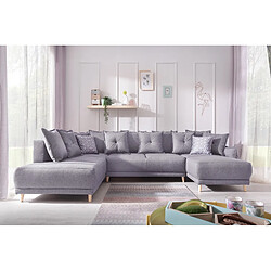 Bestmobilier Lena - canapé d'angle panoramique convertible - avec coffre - 7 places - gauche Lena - canapé d'angle panoramique convertible - avec coffre - 7 places - gauche - Gris clair