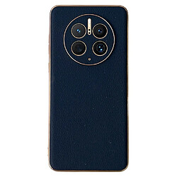 Coque en TPU + cuir véritable électroplaqué, anti-rayures pour votre Huawei Mate 50 Pro 4G - bleu