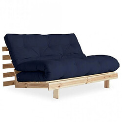 Inside 75 Canapé convertible futon ROOTS pin naturel tissu bleu marine couchage 160x200 cm