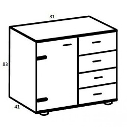 Inside 75 Commode combinée STOKE 1 porte 4 tiroirs corps imitation chêne poutre rechampis graphite