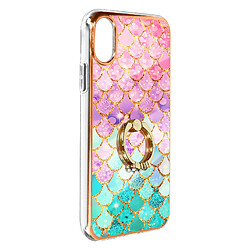 Avizar Coque iPhone X et XS Bi-matière avec Bague de Maintien Motif Écaille Multicolore