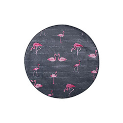 Beliani Tapis gris rond avec flamant rose KERTE