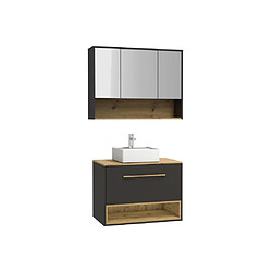 Vente-Unique Meuble de salle de bain suspendu anthracite avec vasque à poser et armoire de toilette - 80 cm - YANGRA