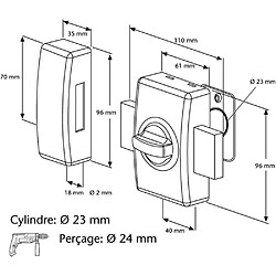 Verrou de porte à bouton V83 Abus cylindre 40mm diamètre 23mm