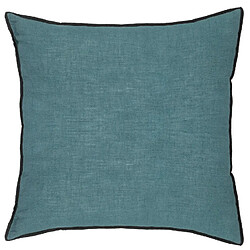 Pegane Lot de 2 coussin décoratif déhoussable en lin et coton coloris bleu canard - Longueur 45 x Profondeur 12 x Hauteur 45 cm 