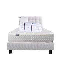 LUXURY LITERIE Ensemble matelas Purlux 90x190 cm + sommier gris ep20cm + oreiller + couette + Tête de Lit