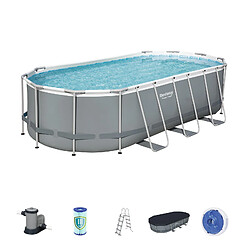 Piscine Hors-sol Tubulaire Bestway Power Steel Ovale 549x274x122 cm Filtre à Cartouche 5.678 litres/heure avec Bâche et Échelle 