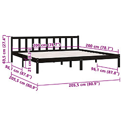 vidaXL Cadre de lit sans matelas noir bois massif 200x200 cm pas cher