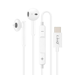 LinQ Écouteurs USB C Boutons de Contrôle Longueur 1.2m Blanc