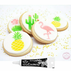 Scrapcooking 4 mini pochoirs à gâteaux Summer Ø 6 cm + Stylo de glaçage noir