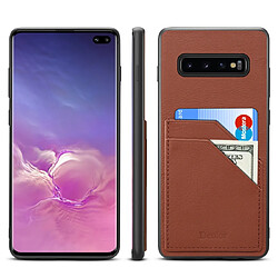 Wewoo Coque Pour Galaxy S10 Denior V1 Housse de protection en cuir de vachette voiture de luxe avec fentes carte double marron