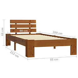 vidaXL Cadre de lit sans matelas Marron miel Bois pin massif 90x200 cm pas cher