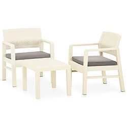 vidaXL Salon de jardin 3 pcs avec coussins Plastique Blanc