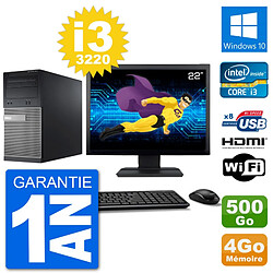 PC Dell 3010 MT Ecran 22" i3-3220 RAM 4Go Disque Dur 500Go HDMI Windows 10 Wifi - Occasion