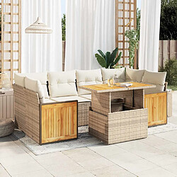 vidaXL Salon de jardin avec coussins 7 pcs beige résine tressée acacia